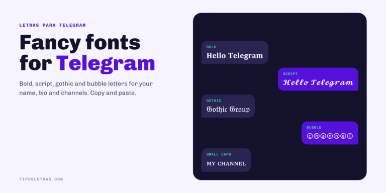 Fancy letter styles for Telegram: bold, script, gothic, bubble and small caps shown as chat messages